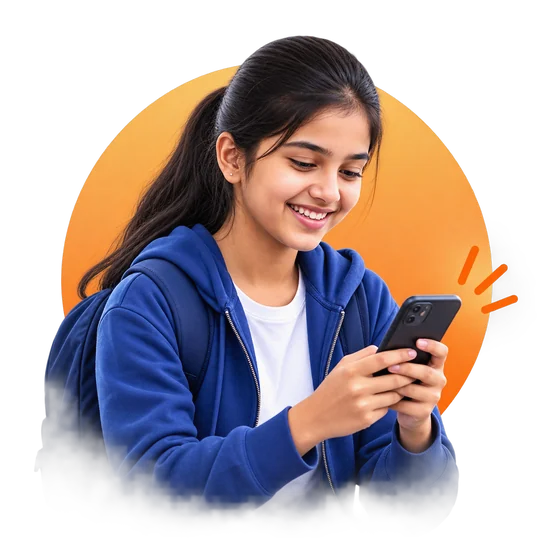 A student sending a question from her phone